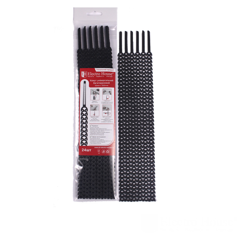 Хомут многоразовый Черный 10х300мм 24шт./п. Хомут многоразовый Черный 10х300мм 24шт./п.