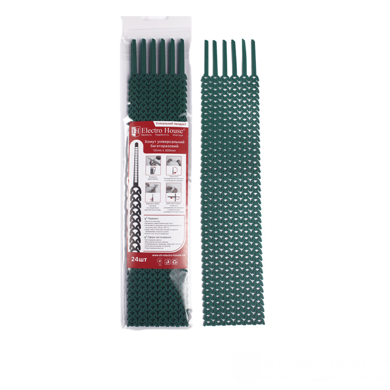 Хомут многоразовый Зеленый 10х300мм 24шт./п. Хомут многоразовый Зеленый 10х300мм 24шт./п.