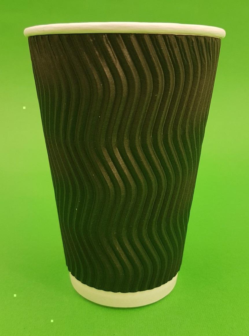 Стакан гофрированный 400мл(12oz)  Черный (15 шт)