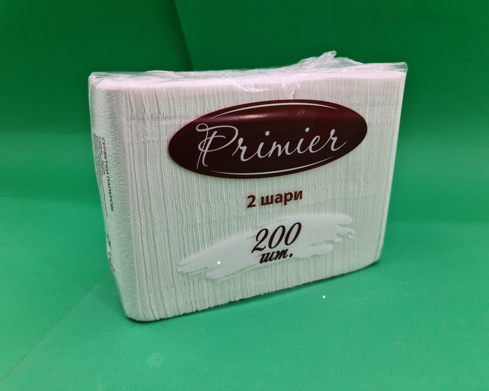 Салфетка 2-ух слойные 200лист Primier банкетная (33х18)  Белая (1 пачка)