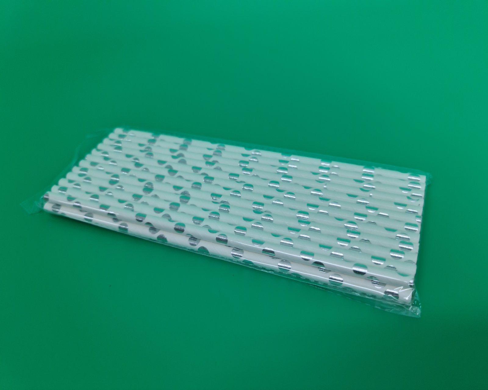 Соломка трубочка бумажная 25шт серебреные конфетти (1 пачка)