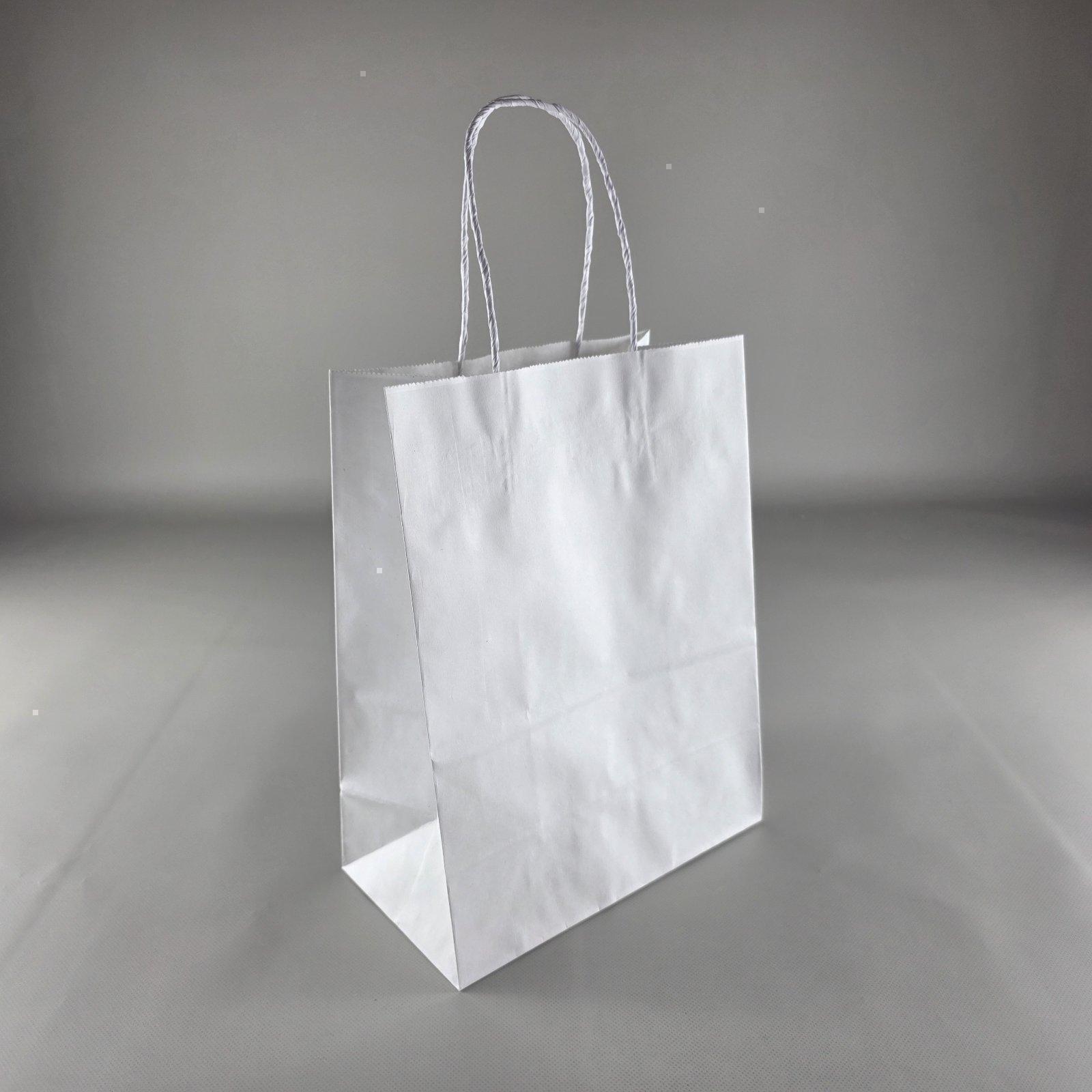 Пакет с ручками бумажный крафт белый 220х120х280, 100г/м2 (25 шт)