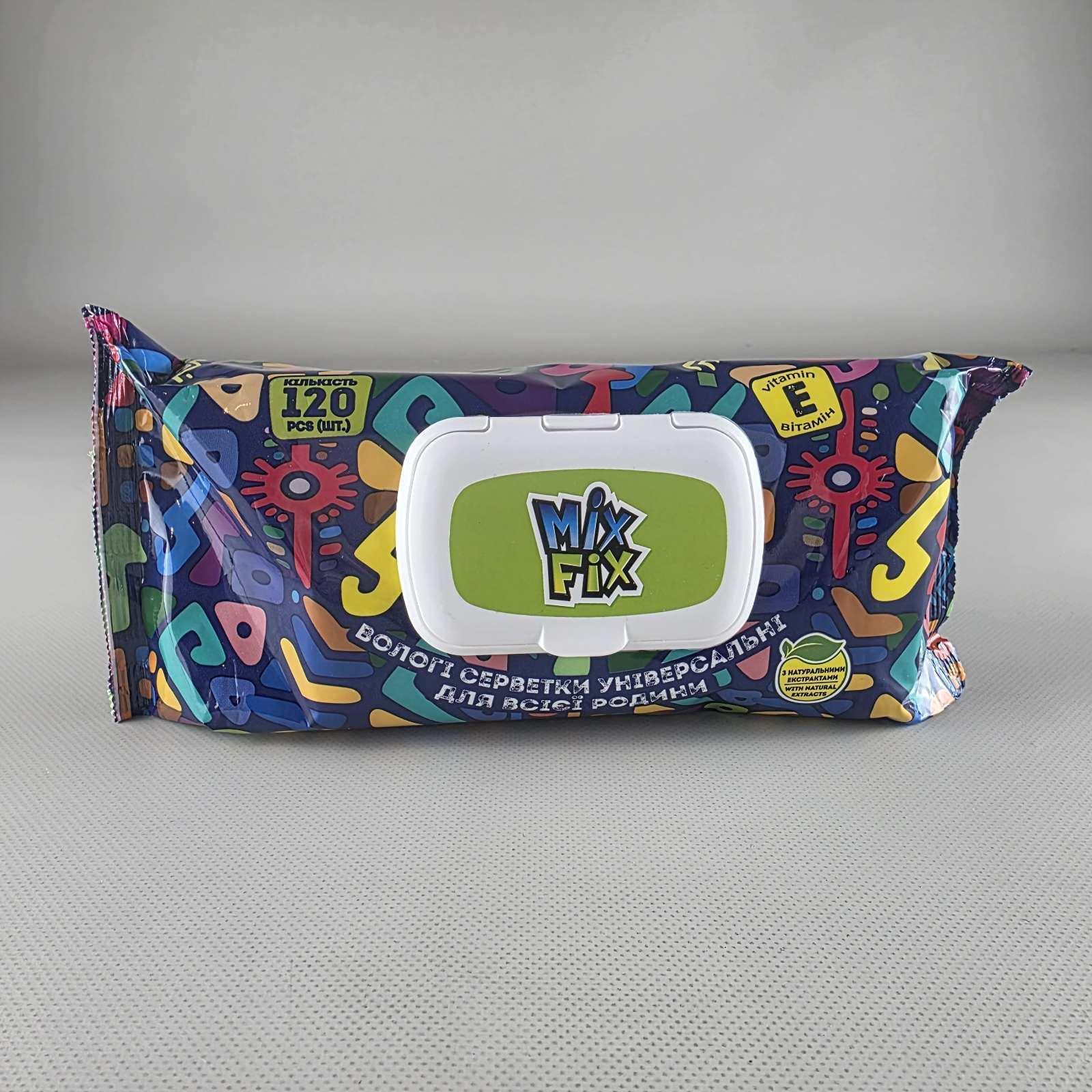 Влажная салфетка 120 шт с клапаном универсальные «MIX FIX» для всей семьи С натуральными экстрактами и витамином Е (1 пачка)