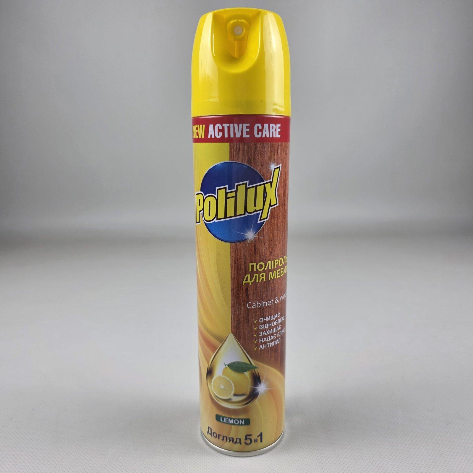 Полироль для мебели Polilux Lemon 300 мл, аэрозоль спрей антипыль для деревянной мебели 5в1 (1 шт)