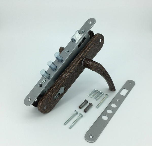 Замок врезной с ручками без секрета, Арико ЗВ-7, три ригеля (медь, серый), 21201 (МОТОР СИЧ) Замок врезной с ручками без секрета, Арико ЗВ-7, три ригеля (медь, серый), 21201 (МОТОР СИЧ)