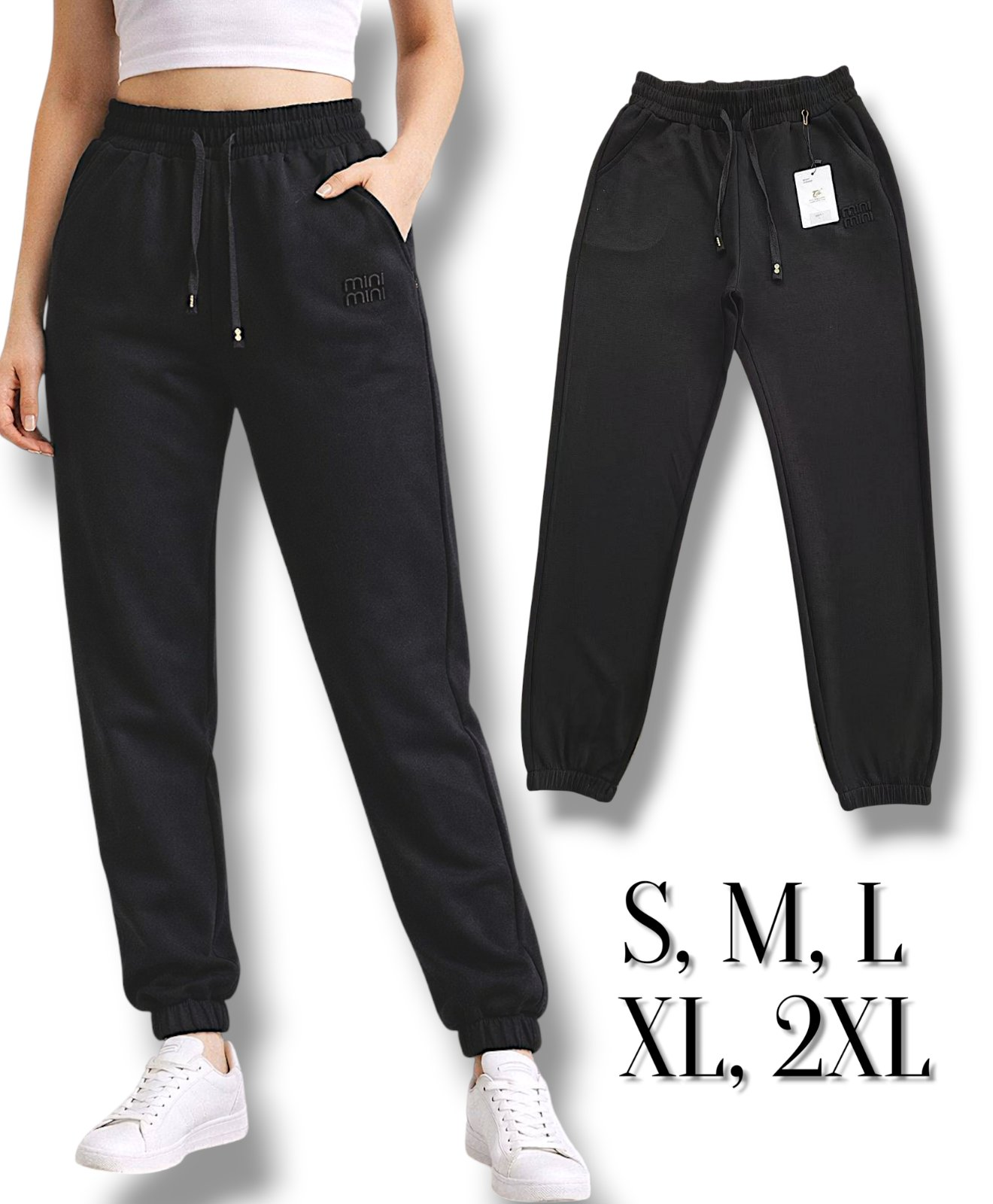 Брюки жіночі джогери каттонові, демісезонні. Фірми АО. Long. Колір чорний, знизу на ризинці. Розміри: S-2XL Брюки жіночі джогери каттонові, демісезонні. Фірми АО. Long. Колір чорний, знизу на ризинці. Розміри: S-2XL