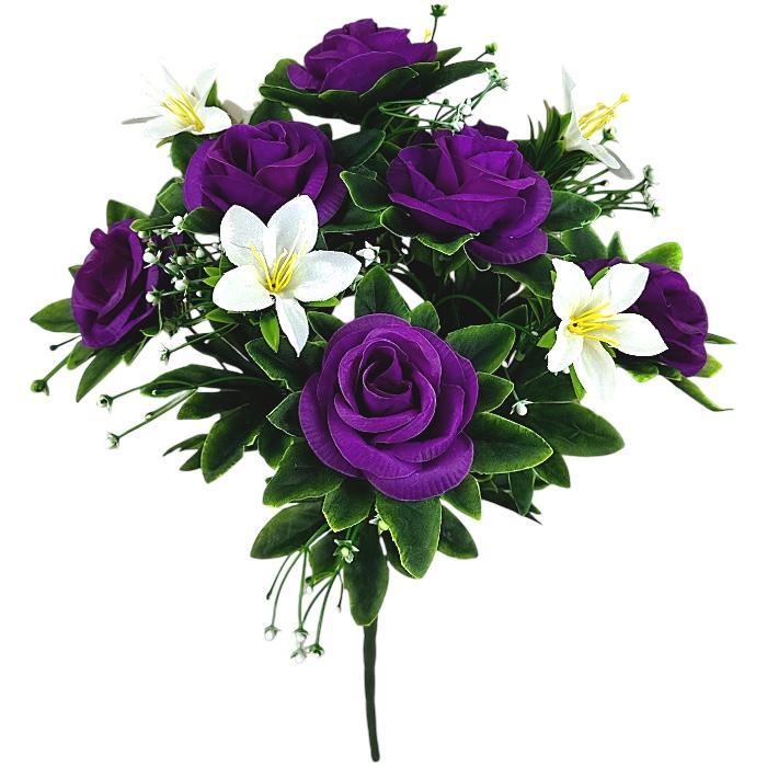 Искусственные цветы букет розы и белые лилии, 50см