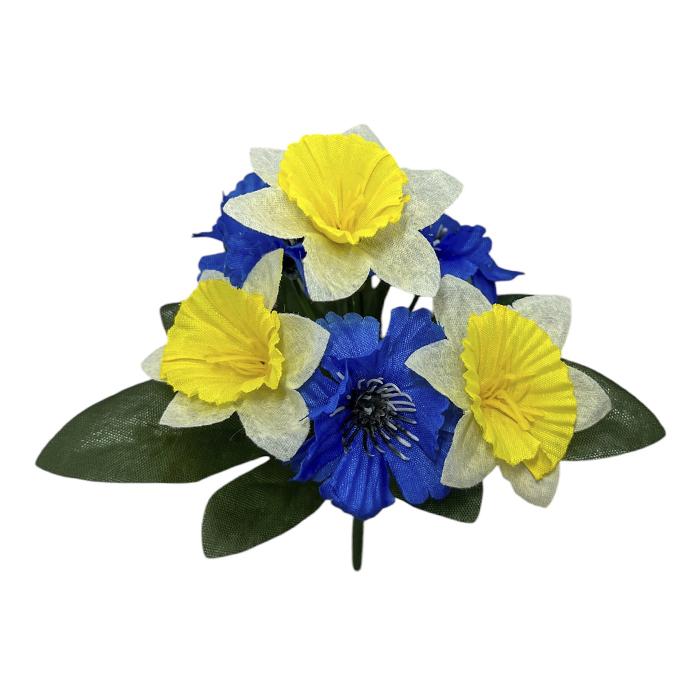 Искусственные цветы букет заливка васильки с нарциссами серия Украина, 17см