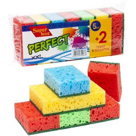 Губка для мытья посуды "Super Lux" PERFECT 5+2 штук, 9,5*3,5*6,5 см Губка для мытья посуды "Super Lux" PERFECT 5+2 штук, 9,5*3,5*6,5 см