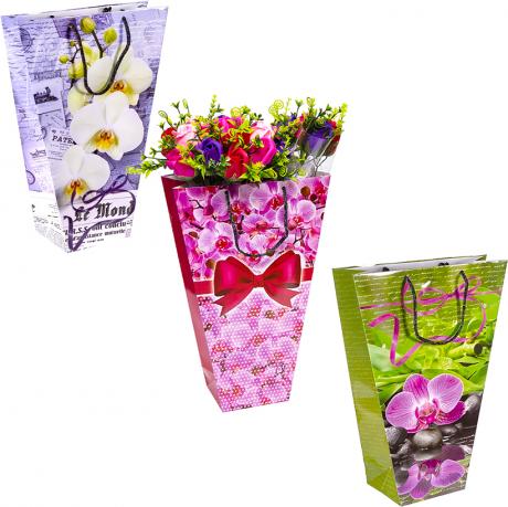 Пакет кольоровий для букетів малий Орхідея 37х24х10 см 8002 Пакет кольоровий для букетів малий Орхідея 37х24х10 см 8002