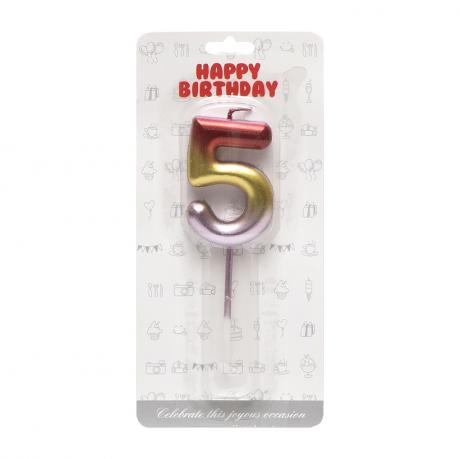 Свеча-цифра "5" металлик разноцветная JY-1065 Свеча-цифра "5" металлик разноцветная JY-1065