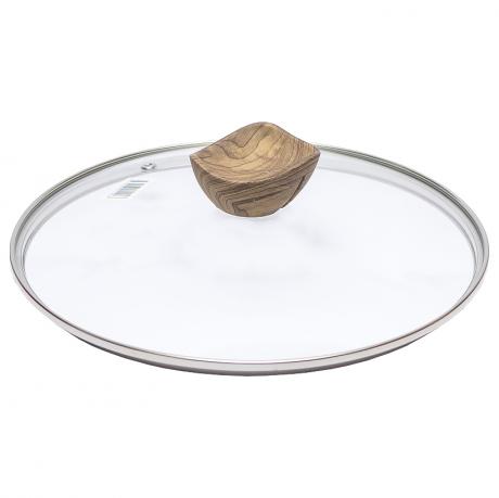 Кришка скляна D28см з металевим ободом та ручкою під дерево XM162 252-5 Кришка скляна D28см з металевим ободом та ручкою під дерево XM162 252-5