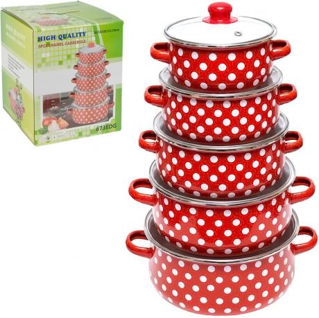 Набір емальованих каструль 5шт 1,1 л/1,6 л/2,3 л/3,1 л/4 л з кришками 673FDG/ЕDG-10090 Набір емальованих каструль 5шт 1,1 л/1,6 л/2,3 л/3,1 л/4 л з кришками 673FDG/ЕDG-10090