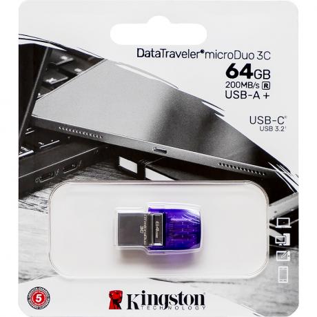 Флешка Kingston USB 64Gb DT microDuo 3C 3.2 (Type-A/Type-C) (200Mb/s) 328219 Флешка Kingston USB 64Gb DT microDuo 3C 3.2 (Type-A/Type-C) (200Mb/s) 328219