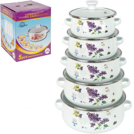 Набір емальованих каструль 5шт 1,1 л/1,6 л/2,3 л/3,1 л/4 л з кришками 673FDG-1-0246 Набір емальованих каструль 5шт 1,1 л/1,6 л/2,3 л/3,1 л/4 л з кришками 673FDG-1-0246