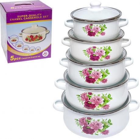 Набір емальованих каструль 5шт 1,1 л/1,6 л/2,3 л/3,1 л/4 л з кришками 673DG-0189 Набір емальованих каструль 5шт 1,1 л/1,6 л/2,3 л/3,1 л/4 л з кришками 673DG-0189