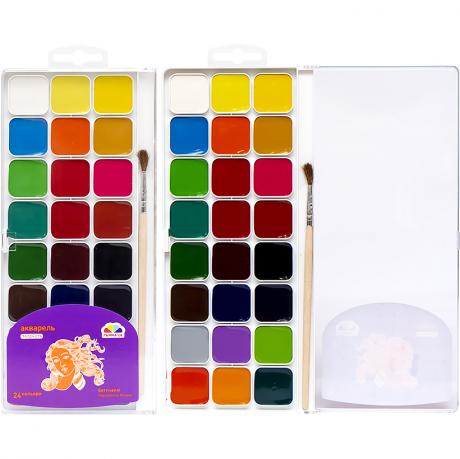 Акварель 24 кольори Творчість з пензликом, пластик Гамма 24 * 10см 400105 Акварель 24 кольори Творчість з пензликом, пластик Гамма 24 * 10см 400105