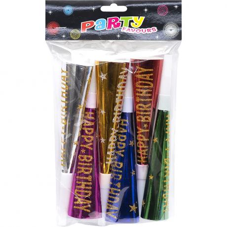 Набір трубочка-свисток кольорова фольгована 20см 6 штук 1698-1 Набір трубочка-свисток кольорова фольгована 20см 6 штук 1698-1