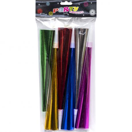 Набір трубочка-свисток кольорова фольгована 27см 6 штук 1698-5 Набір трубочка-свисток кольорова фольгована 27см 6 штук 1698-5