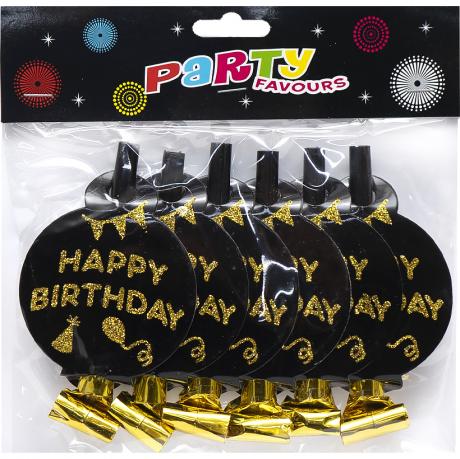 Набір карновальних фольгованих свистків з кругом чорним 6 штук 1698-9 Набір карновальних фольгованих свистків з кругом чорним 6 штук 1698-9