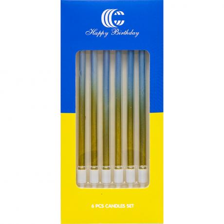 Набір свічок для торта 6шт С WK-1100 жовто-блакитний Набір свічок для торта 6шт С WK-1100 жовто-блакитний