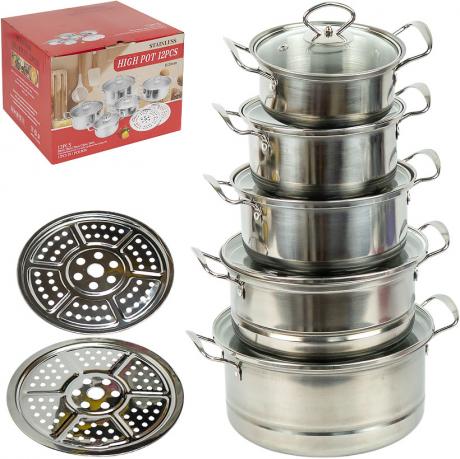 Набір посуду із нержавіючої сталі 12 предметів D16/18/20/22/24см 898-9 Набір посуду із нержавіючої сталі 12 предметів D16/18/20/22/24см 898-9