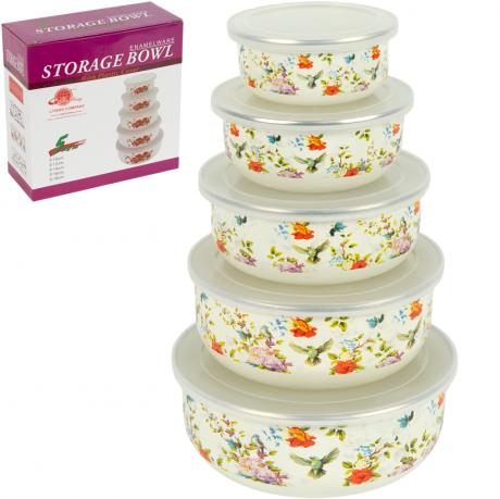 Набір із 5 емальованих судочків з кришками 7043-18 Набір із 5 емальованих судочків з кришками 7043-18