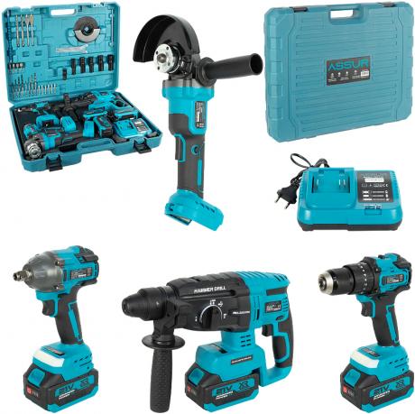 Акумуляторний набір інструментів 4-в-1, 21V, безщітковий, з кейсом та аксесуарами ASR1196 Акумуляторний набір інструментів 4-в-1, 21V, безщітковий, з кейсом та аксесуарами ASR1196