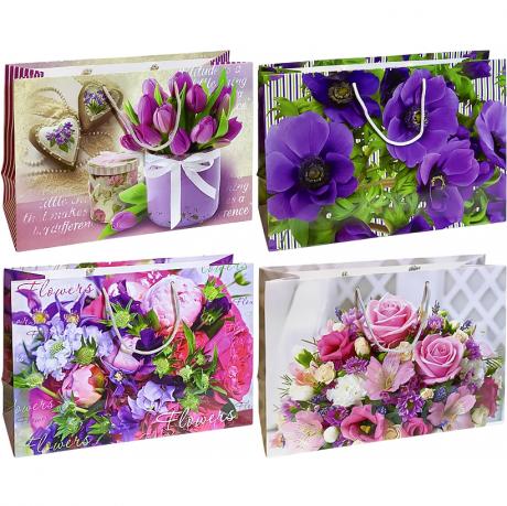 Пакет кольоровий великий Квіти горизонтальний 36х25х10 см 5061 Пакет кольоровий великий Квіти горизонтальний 36х25х10 см 5061