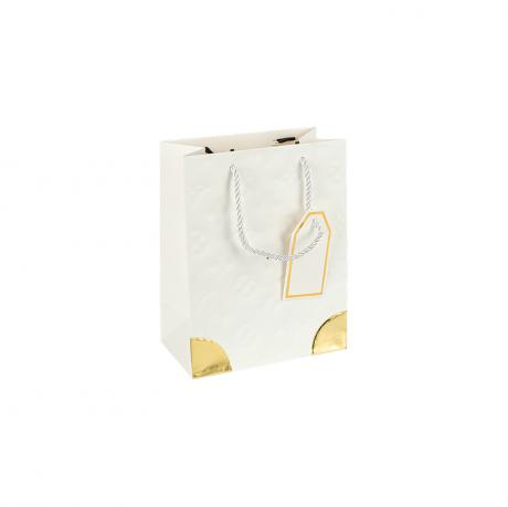 Пакет подарунковий 12х15х7см з тисненням та золотим декором WHITE HL-1874 Пакет подарунковий 12х15х7см з тисненням та золотим декором WHITE HL-1874