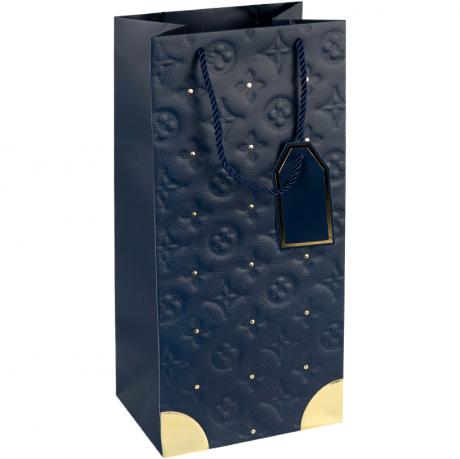 Пакет подарунковий 38х18х13см з тисненням та золотим декором Пляшка DARK BLUE HL-1893 Пакет подарунковий 38х18х13см з тисненням та золотим декором Пляшка DARK BLUE HL-1893
