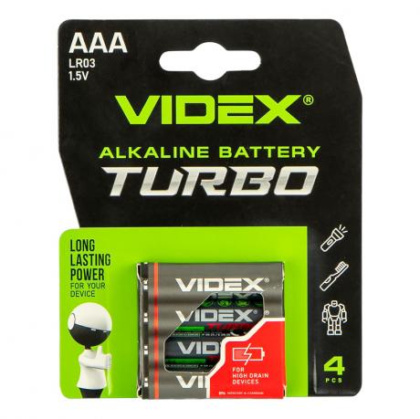 Батарейка Videx LR03 / AAA 4pcs Alkaline TURBO V-482349 Батарейка Videx LR03 / AAA 4pcs Alkaline TURBO V-482349