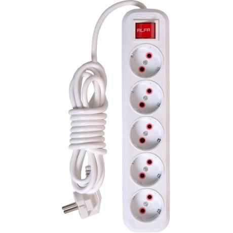 Електроподовжувач з вимикачем на 5шт/3м ALFR503 Електроподовжувач з вимикачем на 5шт/3м ALFR503