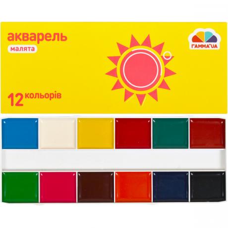 Акварель 12 цветов "Малыши" картон "Гамма" 17*7см Акварель 12 цветов "Малыши" картон "Гамма" 17*7см