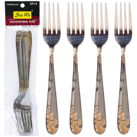 Набір столових виделок 6шт Виноградна гілка золота 21см C 803-BF Набір столових виделок 6шт Виноградна гілка золота 21см C 803-BF