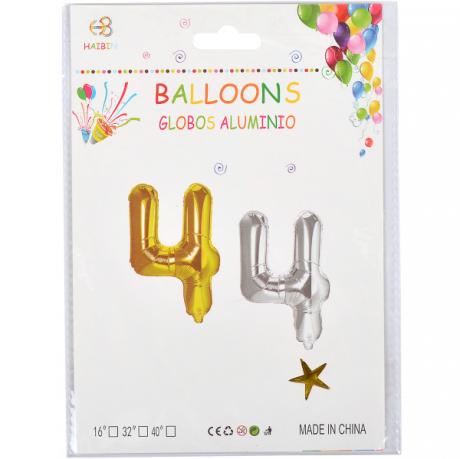 Шарик цифры метализированый №4 40см золото/серебро Шарик цифры метализированый №4 40см золото/серебро