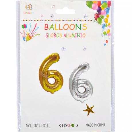 Шарик цифры метализированый №6 40см золото/серебро Шарик цифры метализированый №6 40см золото/серебро