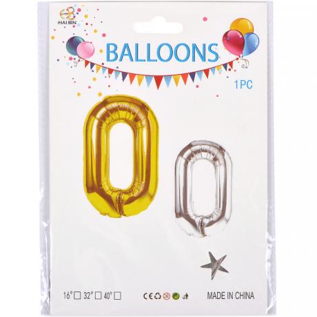 Шарик цифры метализированый №0 40см золото/серебро Шарик цифры метализированый №0 40см золото/серебро