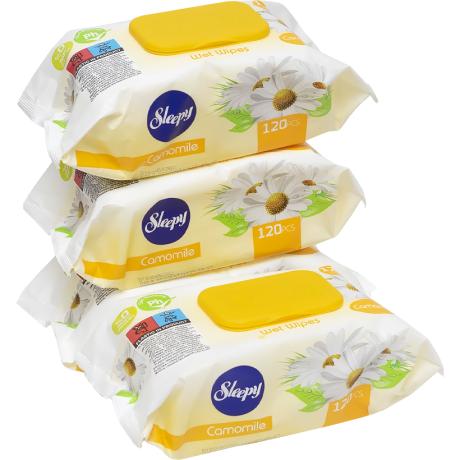 Вологі серветки 120шт ТМ SLEEPY Camomile з клапаном Вологі серветки 120шт ТМ SLEEPY Camomile з клапаном