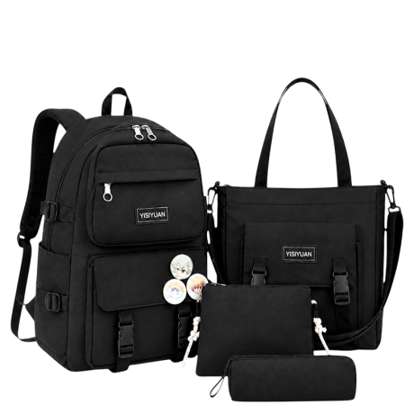 Рюкзак шкільний тканинний 41*30*12см з шопером, сумкою та пеналом BB-591 BLACK Рюкзак шкільний тканинний 41*30*12см з шопером, сумкою та пеналом BB-591 BLACK