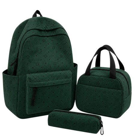 Рюкзак шкільний 41*29*13см із сумкою та пеналом вельветовий BB-60687 GREEN Рюкзак шкільний 41*29*13см із сумкою та пеналом вельветовий BB-60687 GREEN