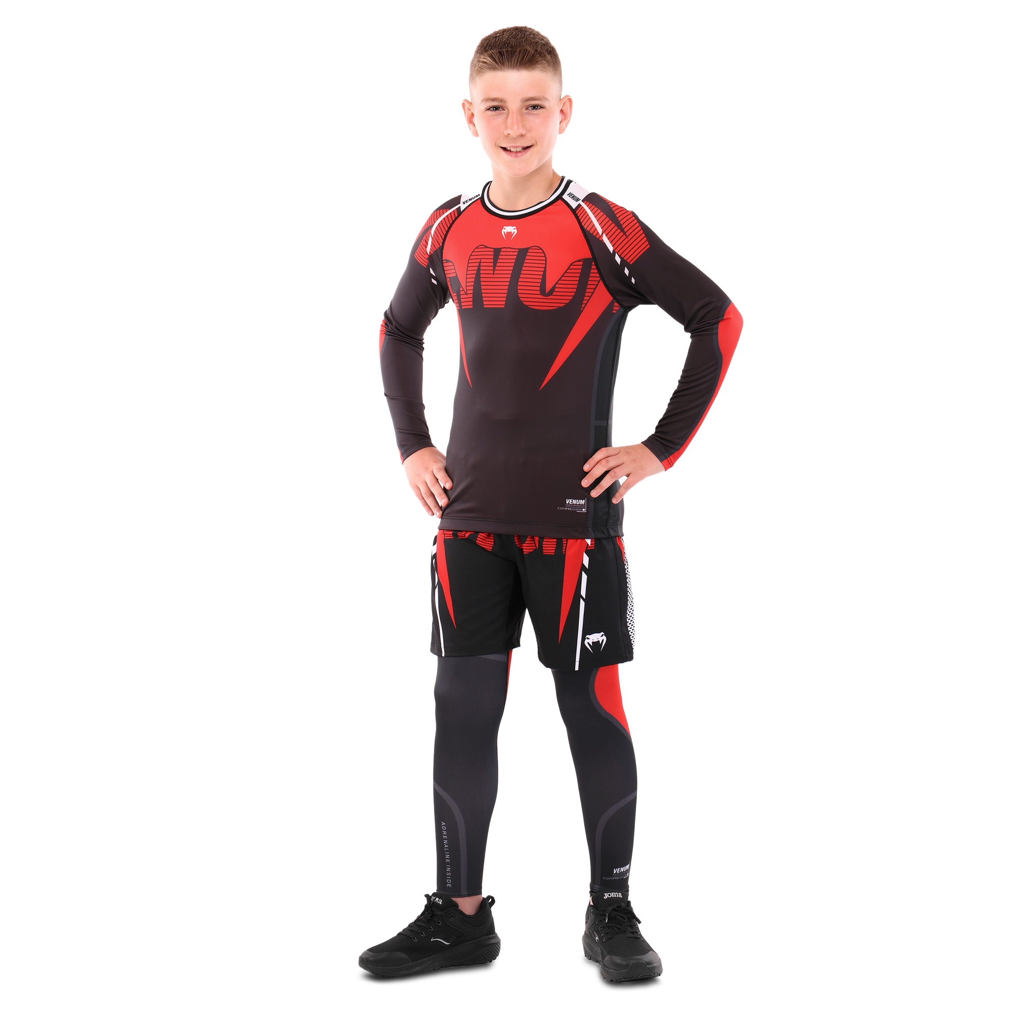 Костюм компрессионный детский рашгард лонгслив штаны и шорты VNM UFC FIGHT WEEK 2XS-L, черный-красный 9539B-9639B-V5030 Костюм компрессионный детский рашгард лонгслив штаны и шорты VNM UFC FIGHT WEEK 2XS-L, черный-красный 9539B-9639B-V5030