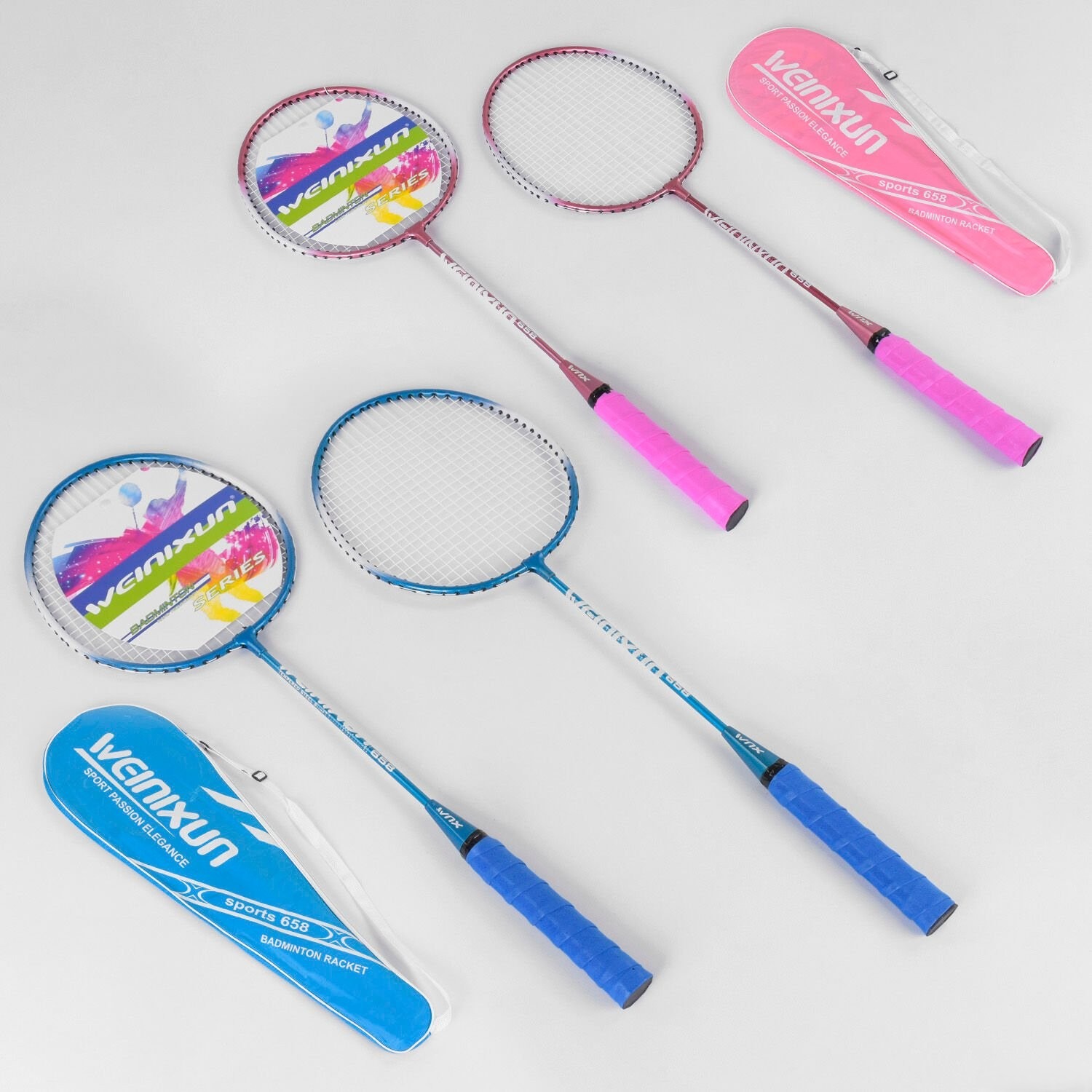 Бадминтон Weinixun Sport-658 , 2 цвета, 2 ракетки в чехле Синий