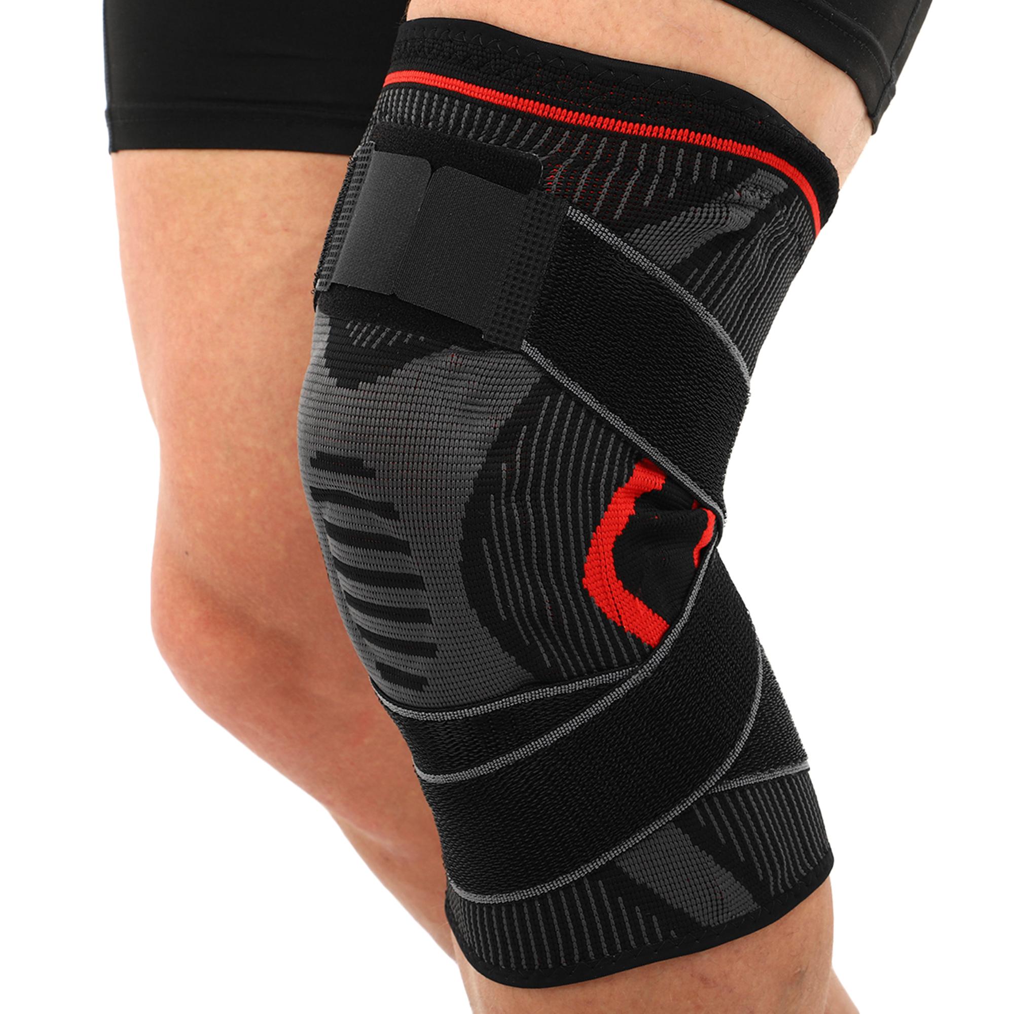 Наколенник бандаж эластичный с фиксирующим ремнем и силиконовым кольцом и спиральными ребрами жесткости SIBOTE 1шт ST-7214   M