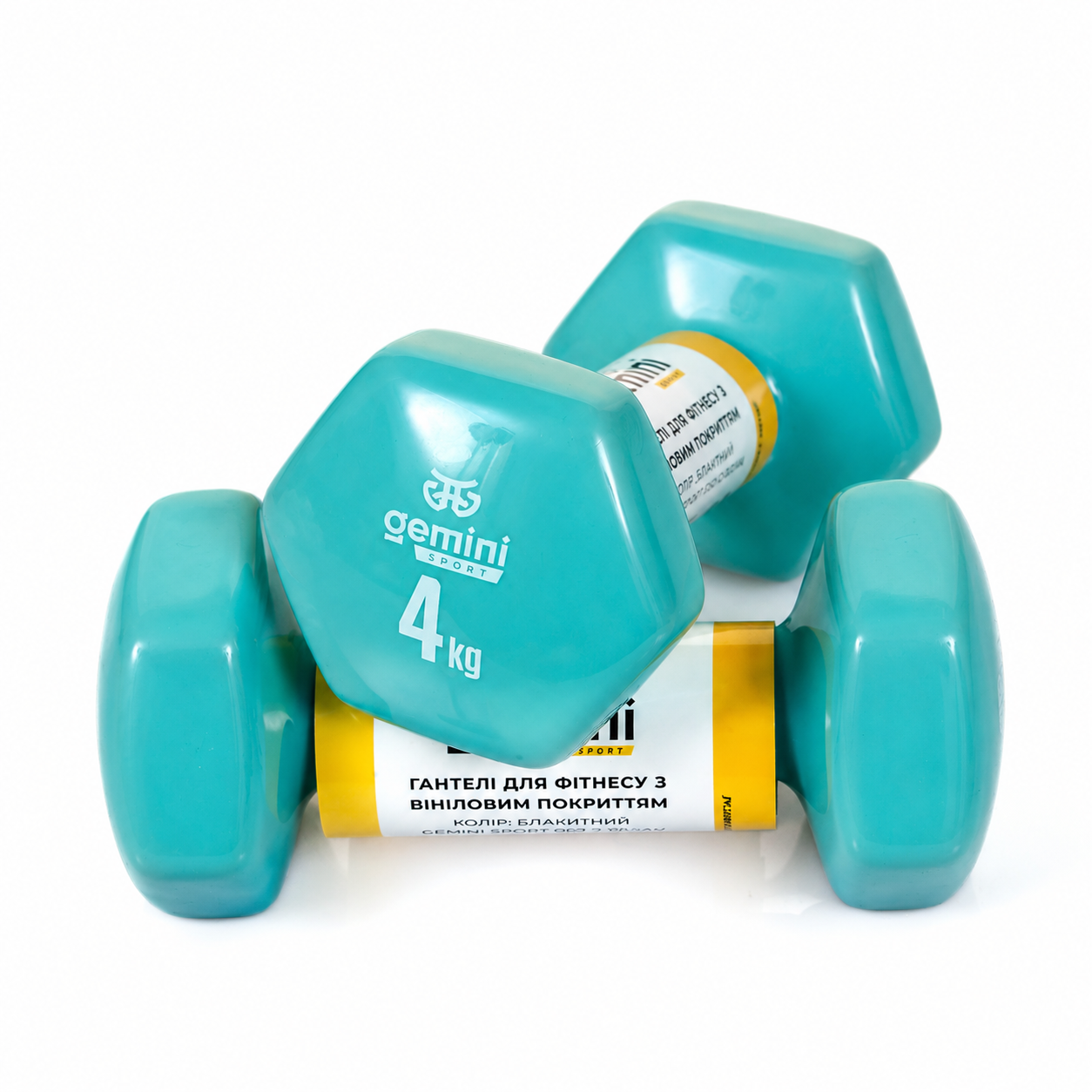 Гантели Gemini Sport для фитнеса с виниловым покрытием 2 шт по 4,0 кг GSD-4.0CYAN