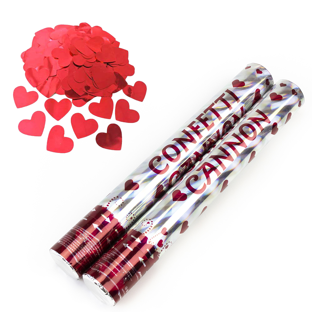 Хлопушка пневматическая 40см с сердечками (красными) Хлопушка пневматическая 40см с сердечками (красными)