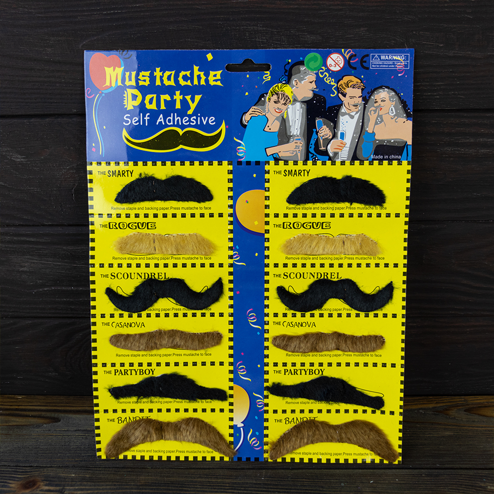 Усы накладные набор (уп. 12шт) (коричневые, черные, серые)