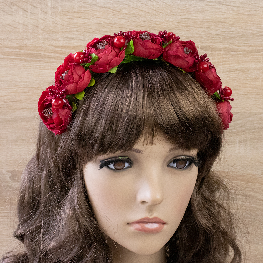 Украинский веночек на ободке Ганна 13686 (темно-алый) Украинский веночек на ободке Ганна 13686 (темно-алый)