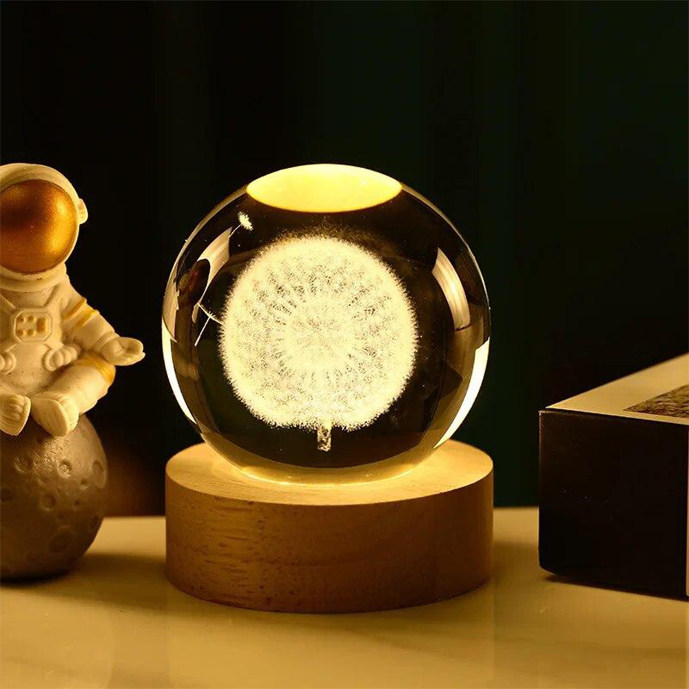 Ночник светильник 3D Хрустальный шар Д6 Одуванчик 13405 Ночник светильник 3D Хрустальный шар Д6 Одуванчик 13405