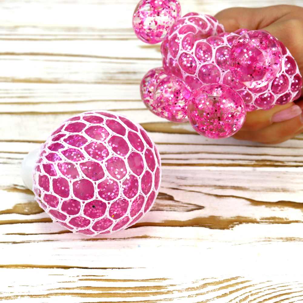 Игрушка антистресс Стрессбол с блестками 6х6 (малиновая)